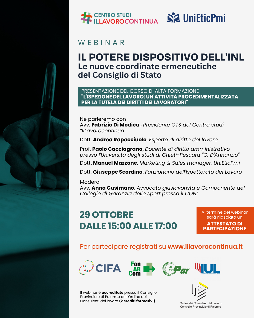 Epar annuncia il webinar del 29 ottobre sul potere dispositivo dell’INL e sulle nuove coordinate del Consiglio di Stato.